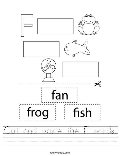 Cut and paste the F words Worksheet - Twisty Noodle