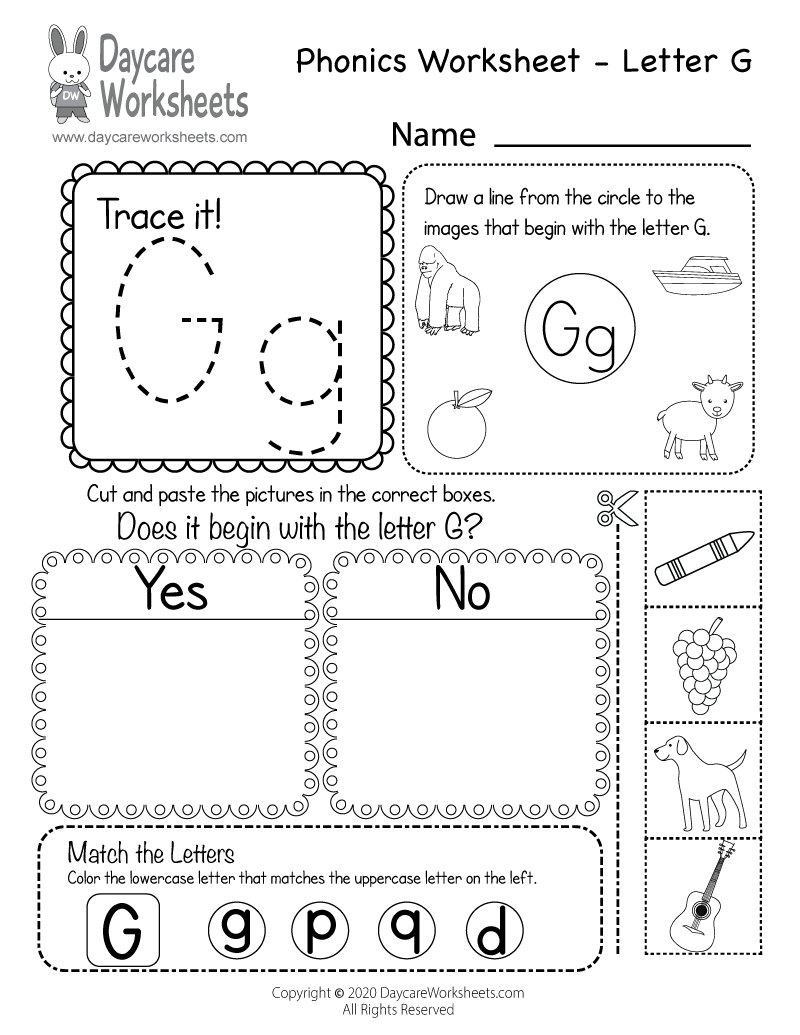 Free Printable Letter G Beginning Sounds Phonics Worksheet for ...
