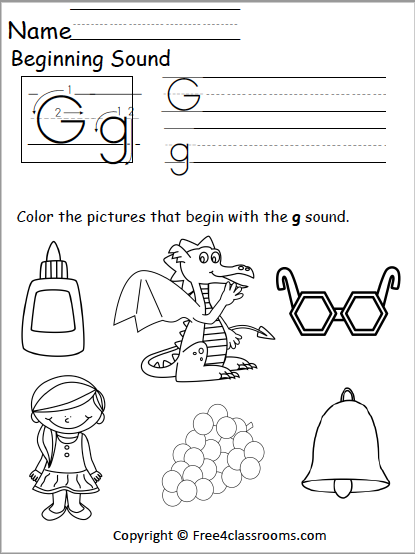 Free Beginning Sounds Worksheet - Letter G - Free Worksheets ...
