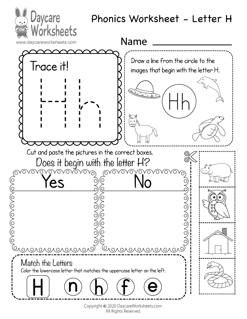 letter h phonics worksheet