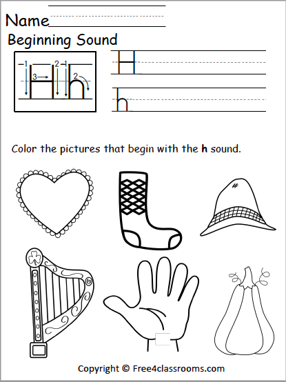 Free Beginning Sounds Worksheet - Letter H - Free Worksheets ...