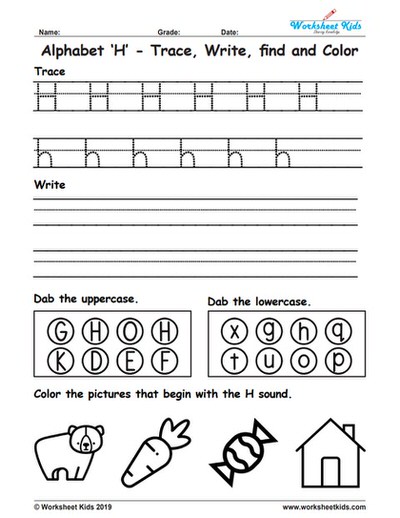 Alphabet Letter H Trace Write Find Color - Free printable PDF