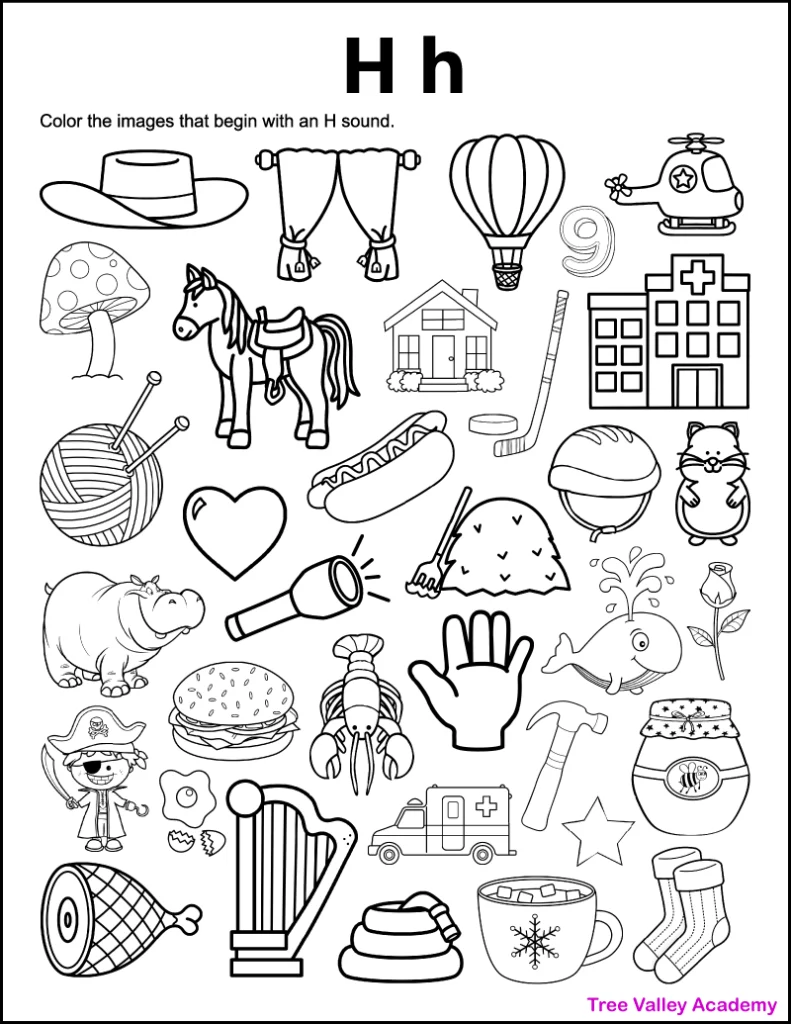 letter h worksheet for preschoolers