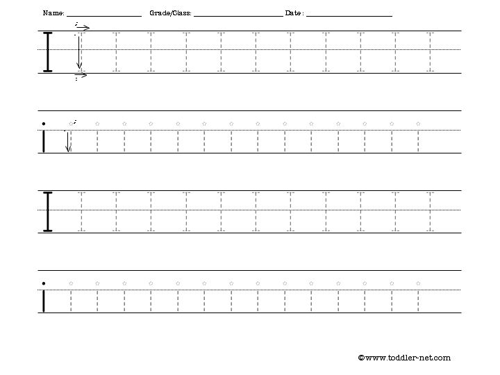 Letter I Tracing Worksheet, Big Font - KidzeZone