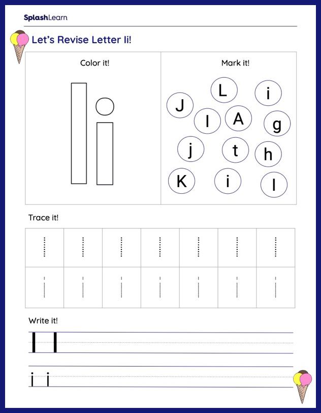 Kindergarten Letter I worksheets Find and Color KidzeZone