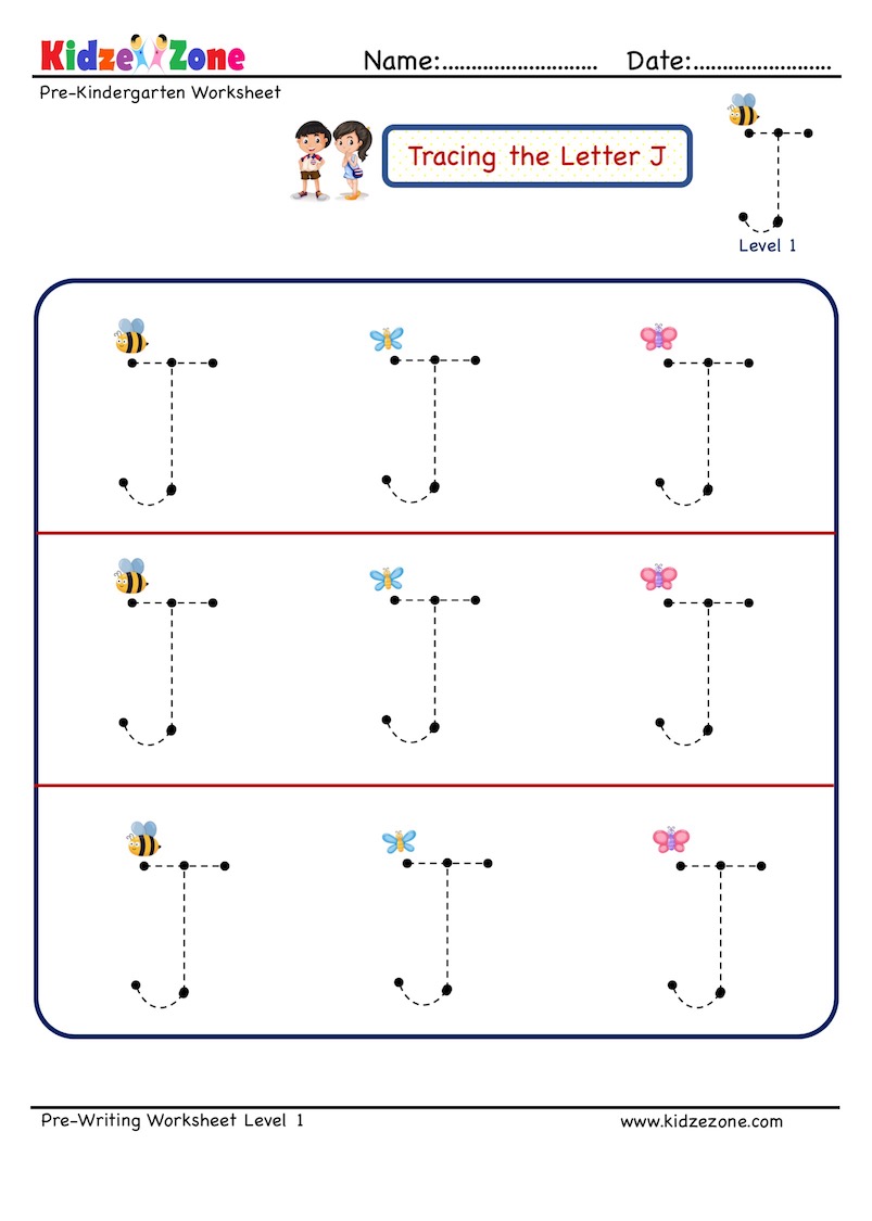 Letter J Tracing Worksheet, Big Font - KidzeZone
