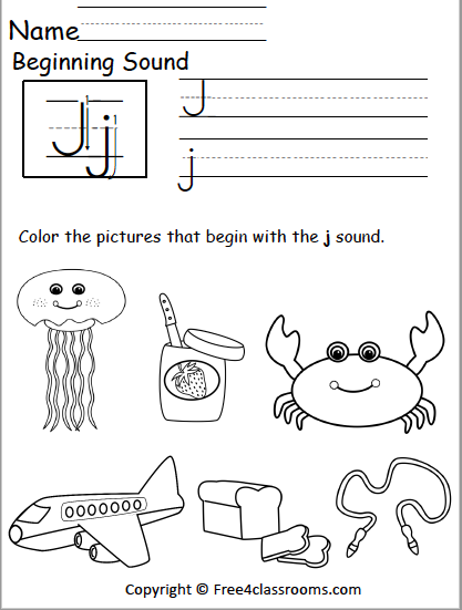 Free Beginning Sounds Worksheet - Letter J - Free Worksheets ...