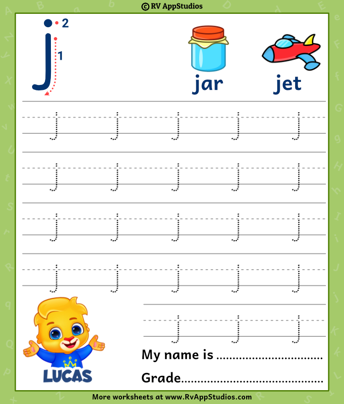Lowercase Letter j Tracing Worksheets | Trace Small Letter j Worksheet