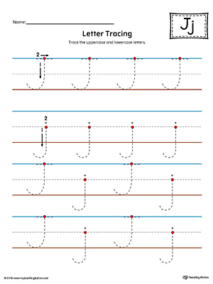 Letter J Tracing Printable Worksheet (Color) | MyTeachingStation.com