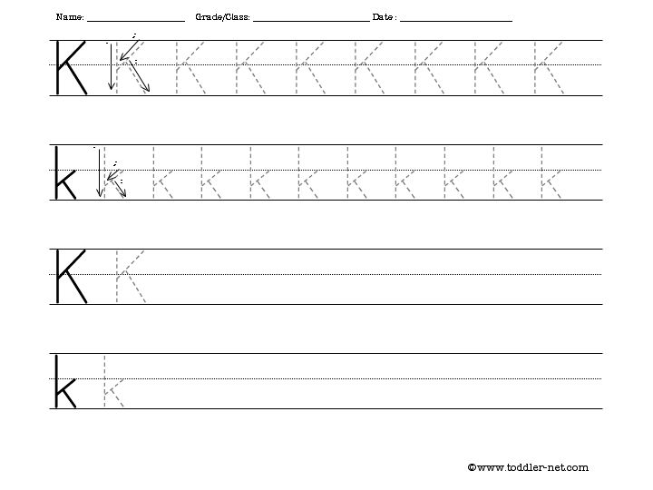 Tracing and Writing Letter K Worksheet