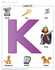 Letter K Worksheets