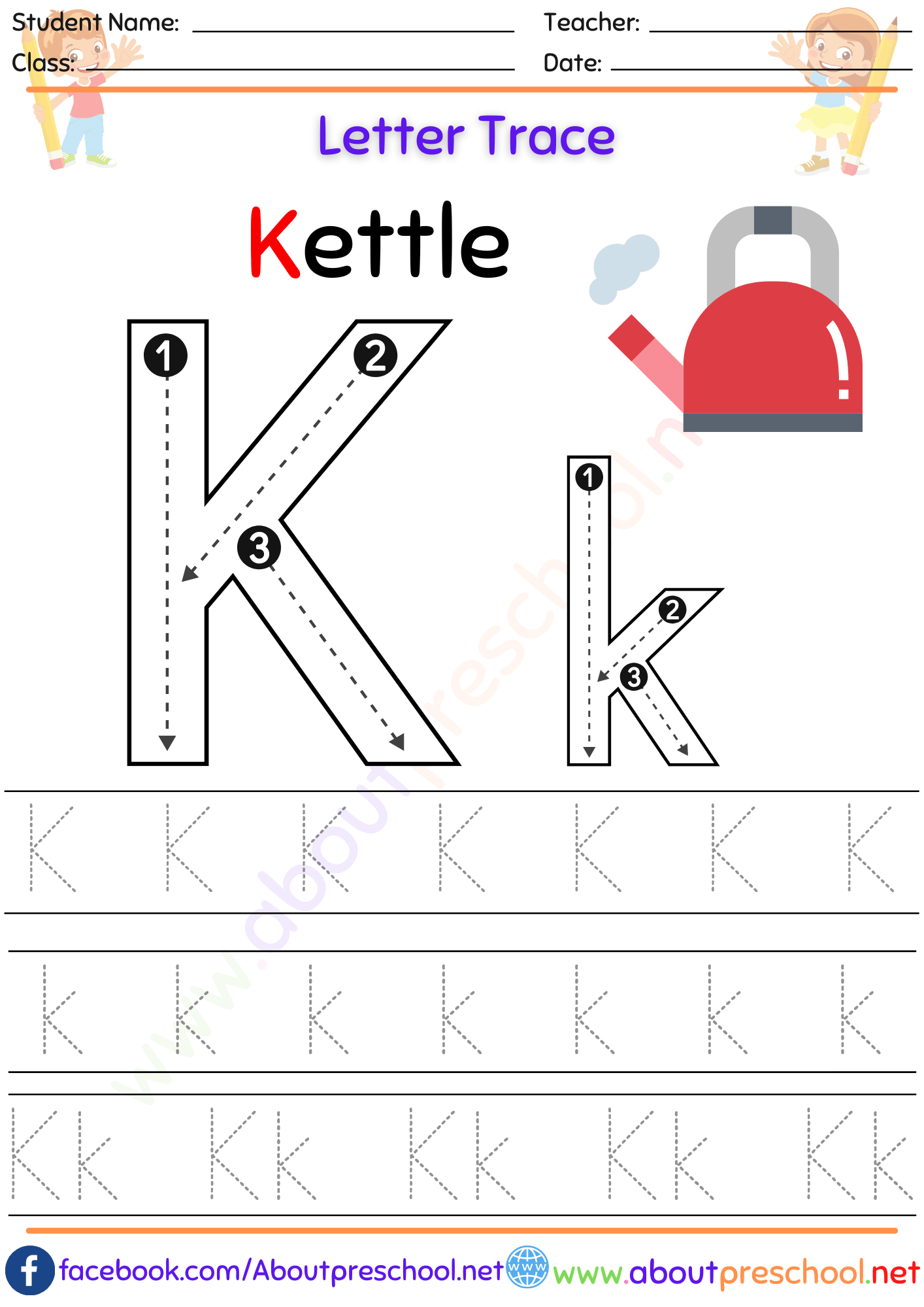 letter k tracing worksheet preschool