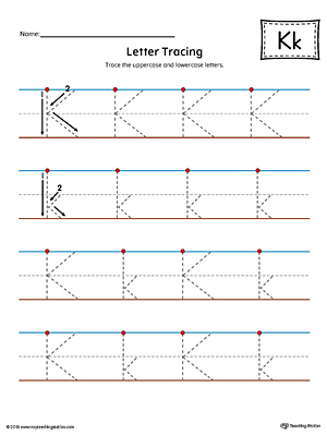 Letter K Tracing Printable Worksheet (Color) | MyTeachingStation.com