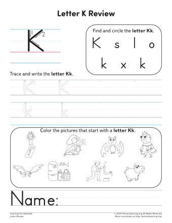 letter k worksheet for kindergarten