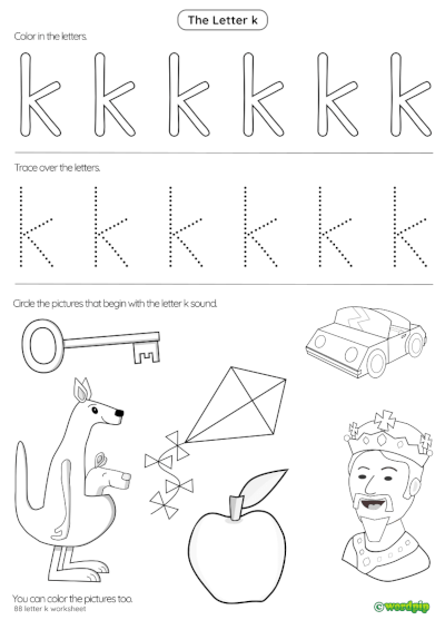 letter k worksheet for preschool