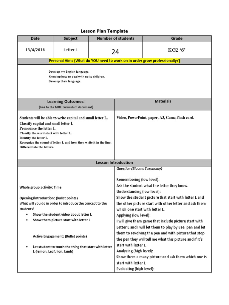 letter l curriculum