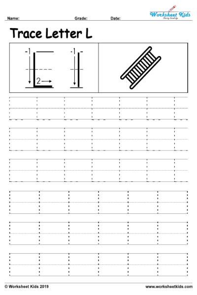 Letter L alphabet tracing worksheets - Free printable PDF