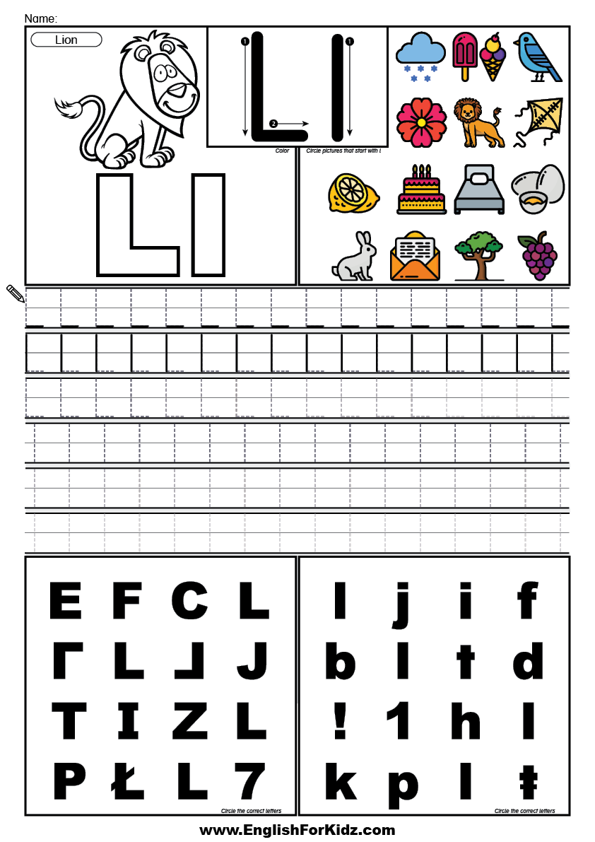letter l tracing worksheet for preschoolers