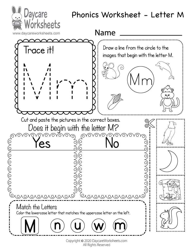 Free Printable Letter M Beginning Sounds Phonics Worksheet for ...