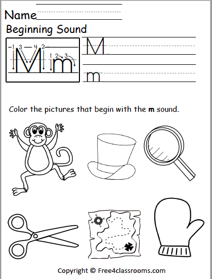 Free Beginning Sounds Worksheet - Letter M - Free Worksheets ...