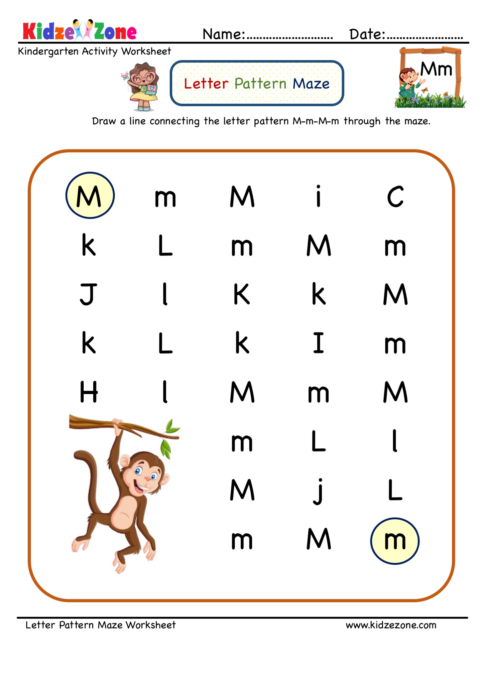 Letter M Maze Worksheet - KidzeZone