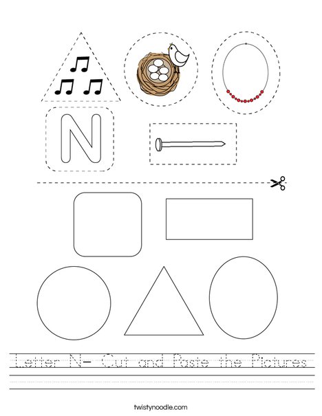 Letter N- Cut and Paste the Pictures Worksheet - Twisty Noodle