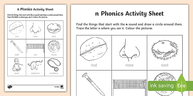letter n phonics worksheet