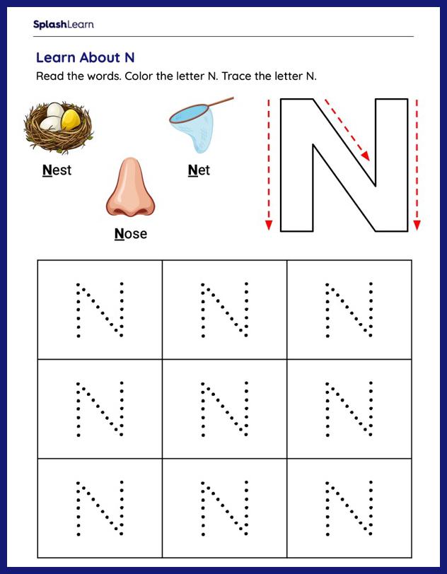 letter n tracing worksheet preschool