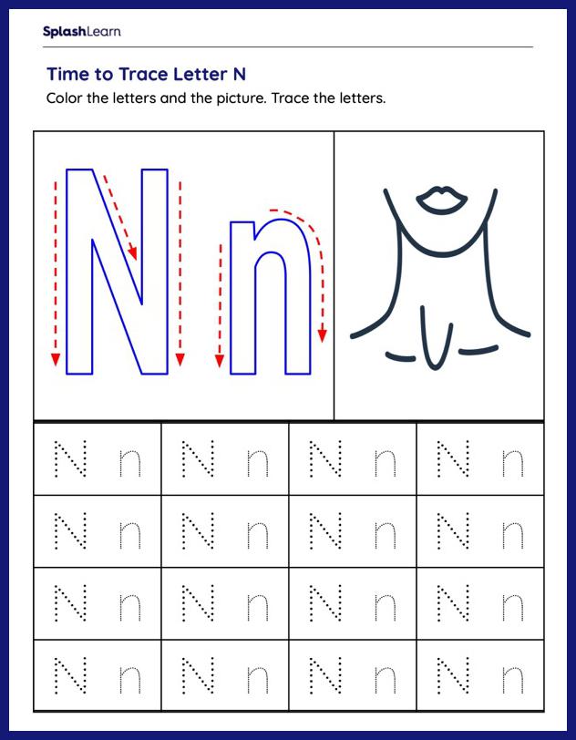 letter n tracing worksheet