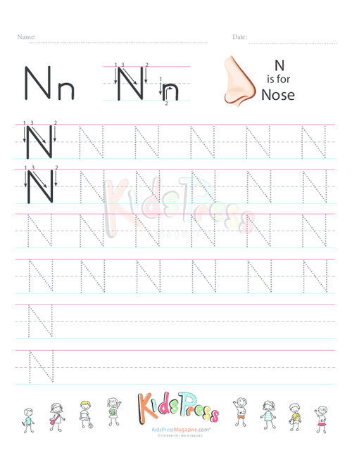 letter n tracing worksheet