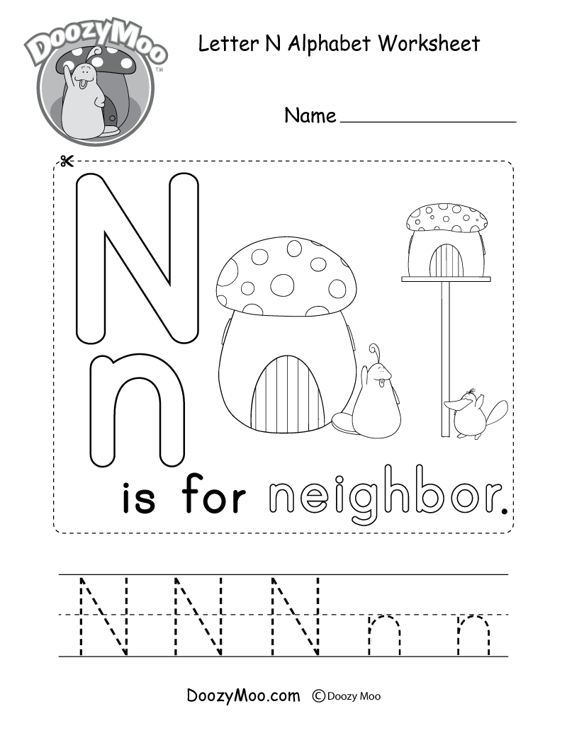 letter n worksheet for kindergarten