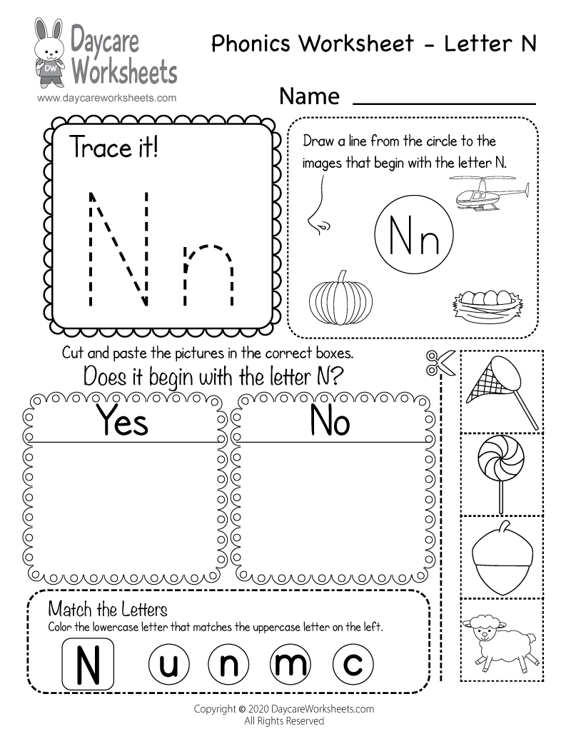 Free Printable Letter N Beginning Sounds Phonics Worksheet for ...