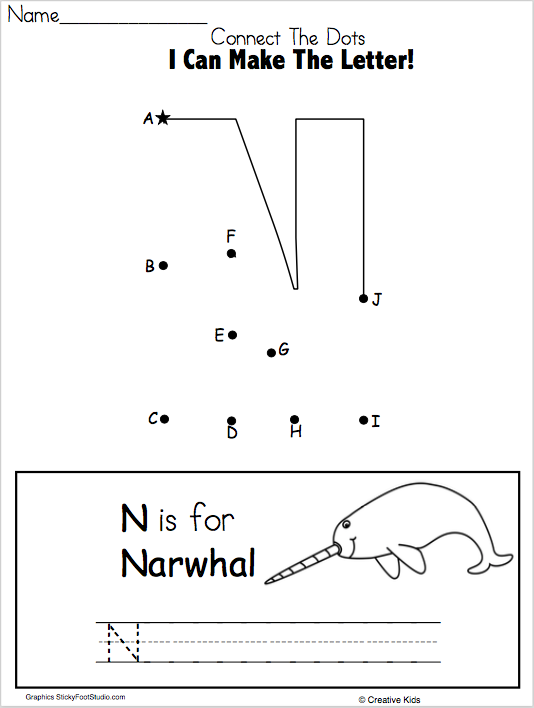 Letter N Writing Worksheet and Dot to Dot (Kindergarten and ...