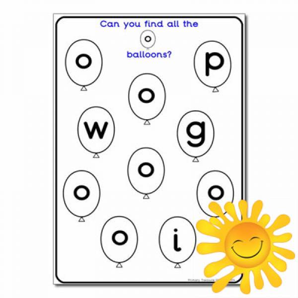 Letter o Balloon Activity Sheet - Primary Treasure Chest