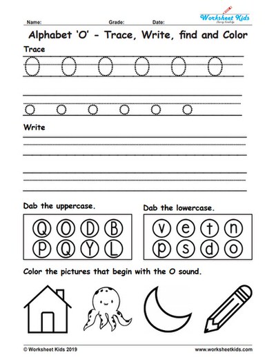 Alphabet Letter O Trace Write Find Color - Free printable PDF