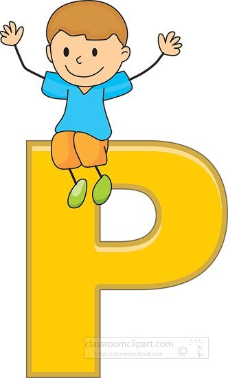 Happy Cute Little Kid Studies Alphabet Letter P Character, 55% OFF