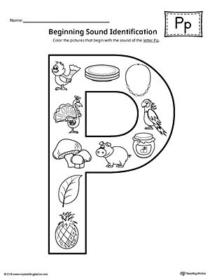 Letter P Beginning Sound Color Pictures Worksheet