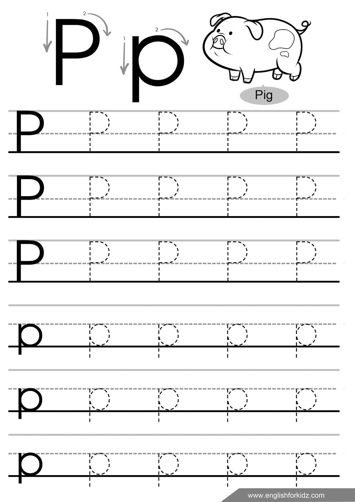English for Kids Step by Step: Letter P Worksheets, Flash Cards ...