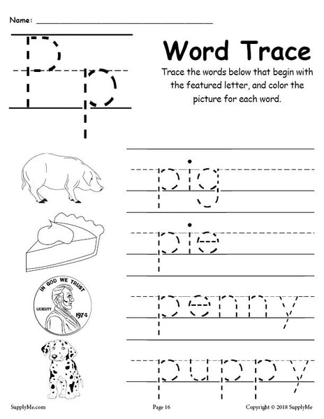 letter p tracing worksheet for preschoolers