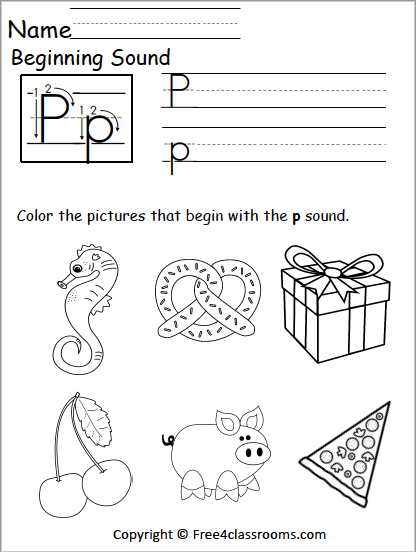 Free Beginning Sounds Worksheet - Letter P - Free Worksheets ...