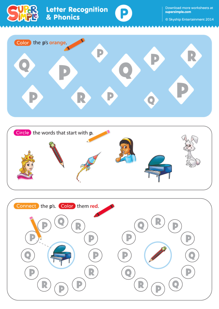 Letter Recognition &  Phonics Worksheet - P (Uppercase) - Super Simple