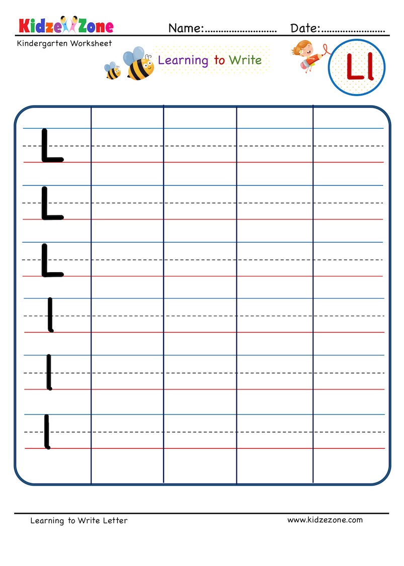 Letter L Writing Worksheet - KidzeZone