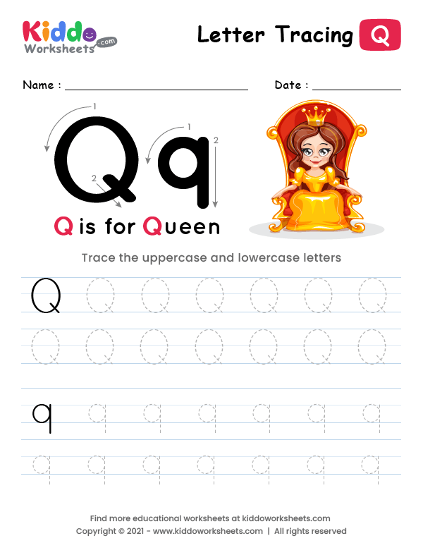 Letter Tracing Alphabet Q - kiddoworksheets