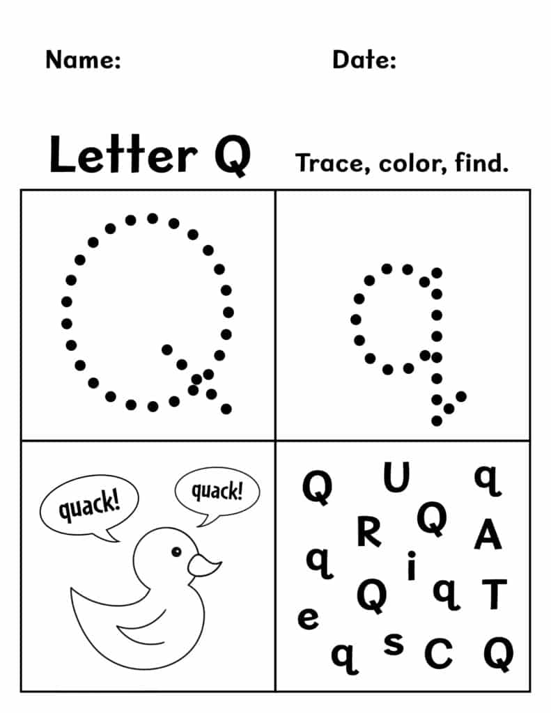 FREE Letter Q Worksheets for Preschool ⋆ The Hollydog Blog