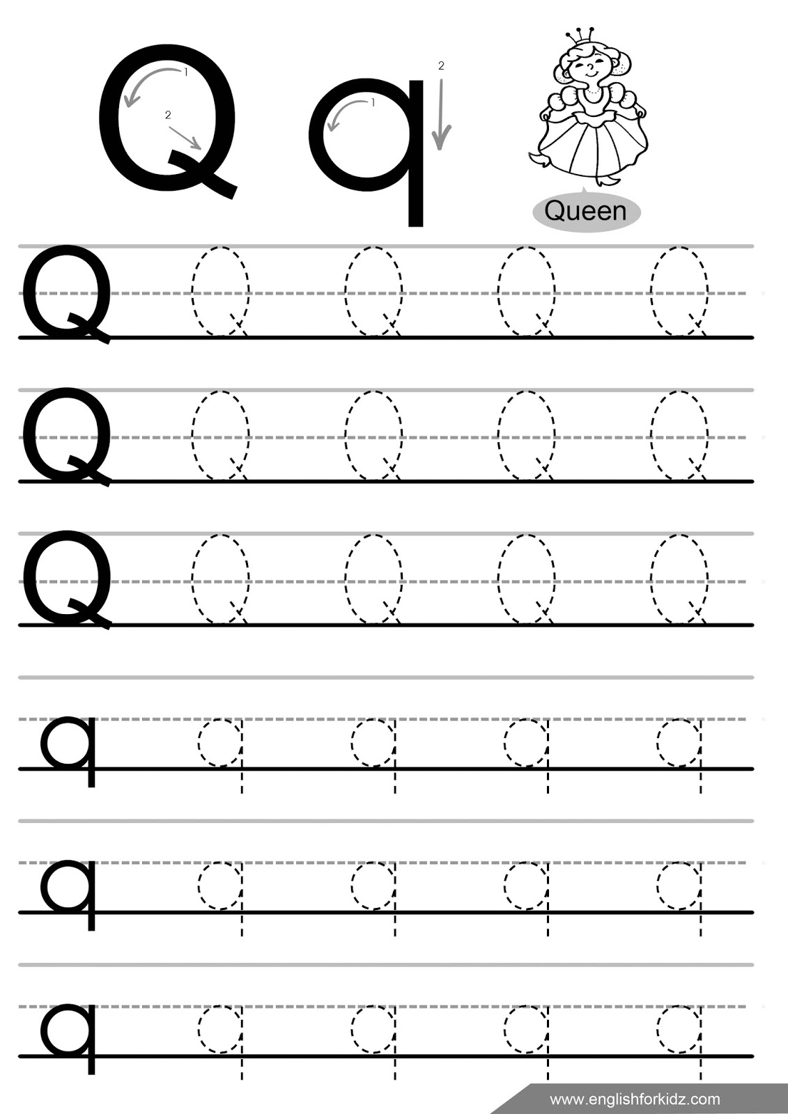 English for Kids Step by Step: Letter Q Worksheets, Flash Cards ...