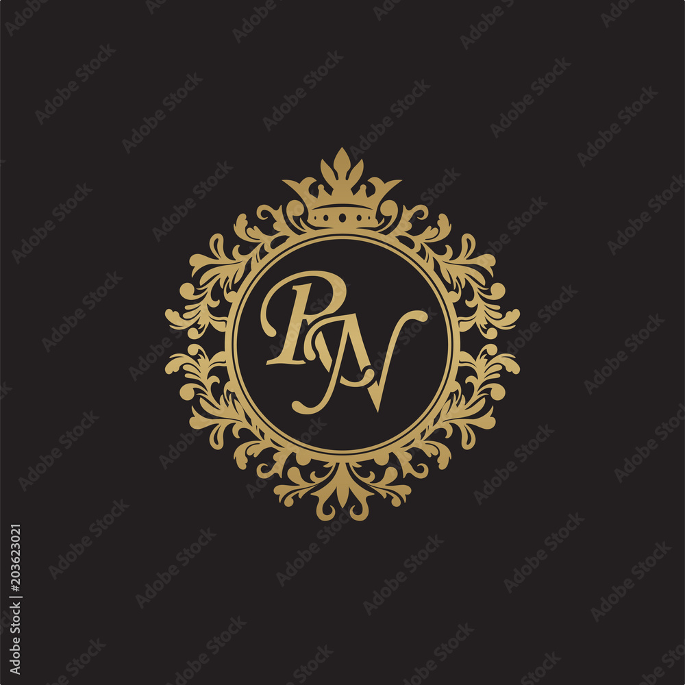 Initial letter RN, overlapping monogram logo, decorative ornament ...