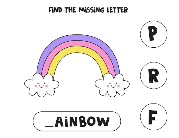 Premium Vector | Find missing letter with cute rainbow. spelling ...