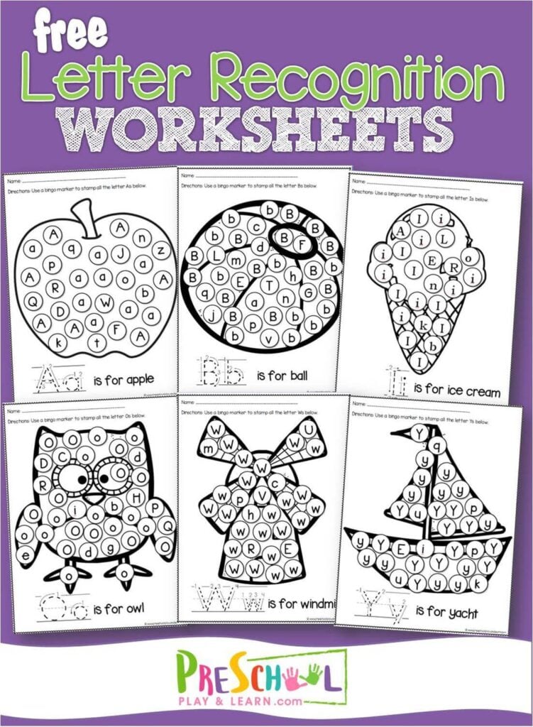 FREE Printable Alphabet Letter Recognition Worksheets pdf A to Z