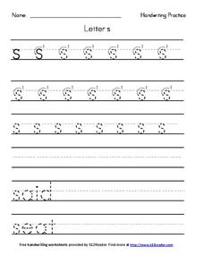 Handwriting Practice: Letter s Worksheet for Pre-K - 2nd Grade ...