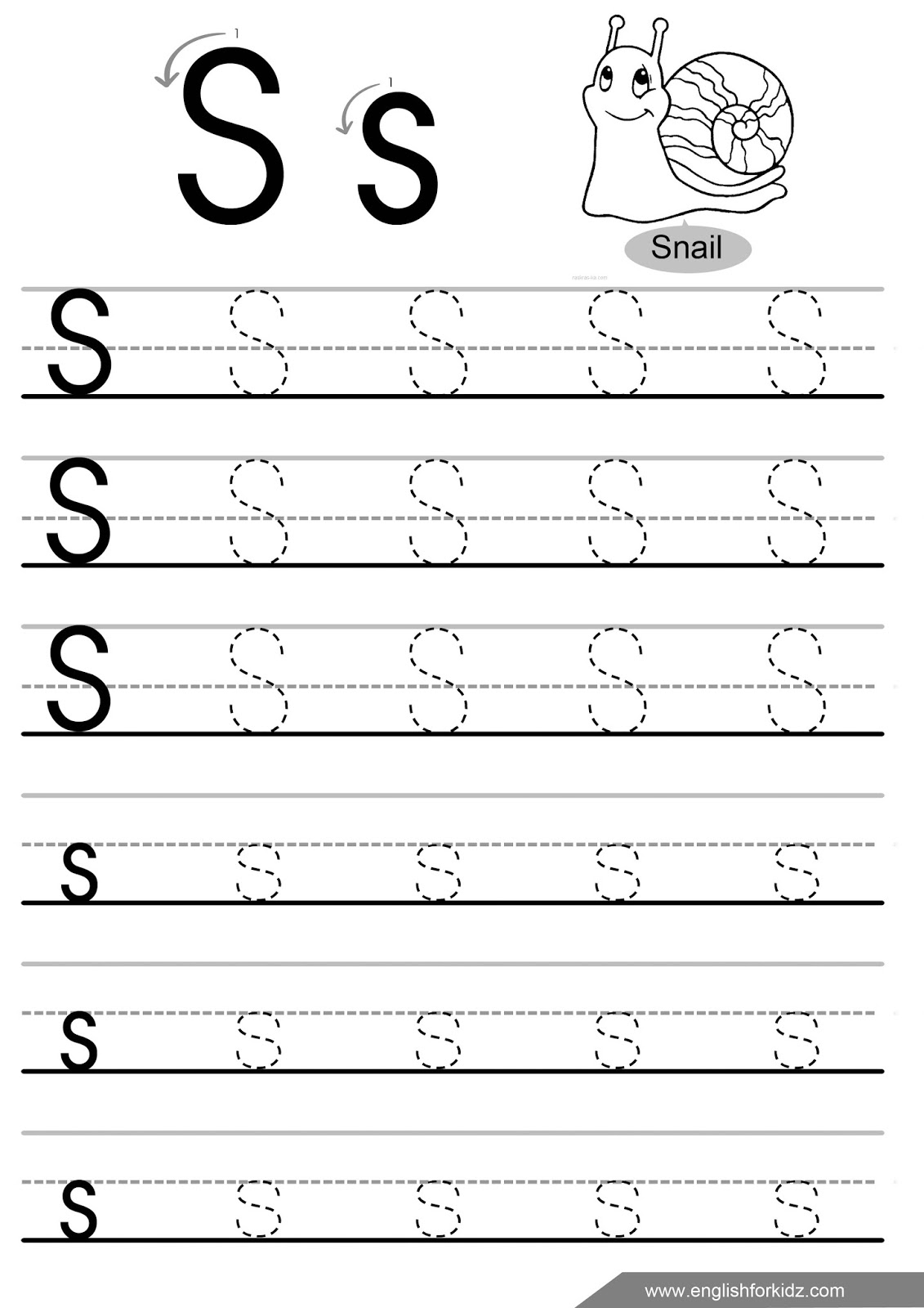 English for Kids Step by Step: Letter S Worksheets, Flash Cards ...